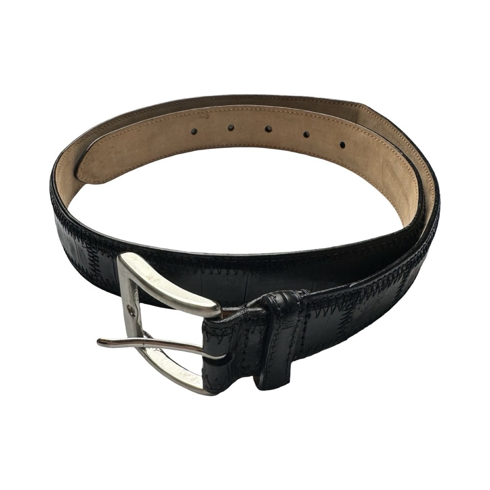 Bespoke Black Genuine Crocodile Brass Buckle Mens Belt Size 34 NWOT USA
